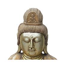 Vintage Oriental Stone Golden Face Kwan Yin Bodhisattva Bust Statue Cs7275e 