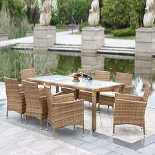 Ratings, based on 9 reviews. Ikayaa 9pcs Rattan Wicker Outdoor Patio Dinning Table Set Light Brown Outdoor Wicker Patio Furniture Quality Outdoor Furniture Patio Seating