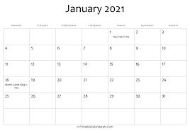 Free printable january 2021 calendar. January 2021 Editable Calendar With Holidays