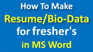 Resume templates can be very useful if you are uncertain about how to format your resume, or you are not confident using the formatting tools on. How To Make Resume For Freshers In Ms Word Bio Data Format For Freshers Youtube