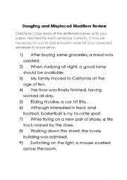 English Worksheets Misplaced And Dangling Modifiers