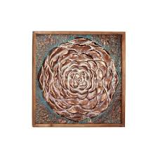 Consider metallic wall art to contrast wood decor and soft fabrics, as well as holiday decorations such as metallic. 41 5 X 41 5 Large Square Metal Rose Wall Decor In Natural Wood Frame Aqua Bronze Olivia May Target