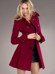 Victoria S Secret Bordo Renk Bayan Kase Kaban Modeli Wool Trench Coat Fashion Clothes