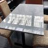 The granite is in excellent condition, and has been treated every 2 or so months solid light oak colour wood dining table and 6 chairs with granite inlay. 1