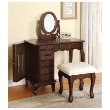 Classic Boise Cherry Brown Wood Makeup Vanity Desk Set Bench Mirror Bedroom Vanity Set Farmhouse Table Chairs Furniture