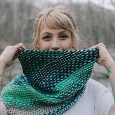 One colorway is used consistently as the background while 3 contrasting colors make up the textured. The Shift Cowl By Drea Renee Knits Pattern Fig Tree Yarns
