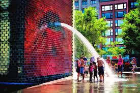 Centennial fountain and water arc; Chicago Millennium Park Crown Fountain Greeting Card For Sale By Christopher Arndt