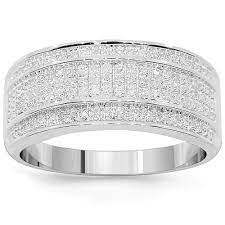 10k White Solid Gold Mens Diamond Wedding Band 0 38 Ctw Men Diamond Ring Mens Diamond Wedding Mens Diamond Wedding Bands