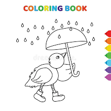 Keep your kids busy doing something fun and creative by printing out free coloring pages. Cute Cartoon Chick With Unbrella In A Rainy Day Coloring Book For Kids Black And White Vector Illustration For Coloring Book Stock Vector Illustration Of Hand Coloring 157830536