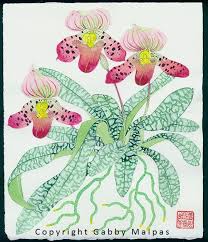 red slipper orchids with a lot of artistic license