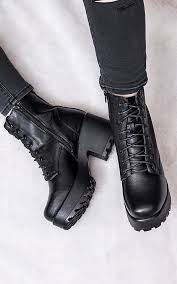 Shotgun Cleated Sole Platform Ankle Boots Black Leather Spylovebuy Silkfred