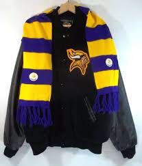 Varsity Jacket Minnesota Vikings Patch Leather Sleeves 2xl Vintage Scarf Varsity Jacket Vintage Scarf Leather Sleeve