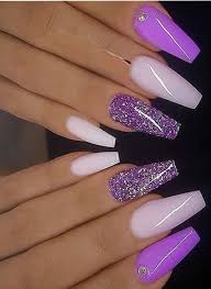 Next, we have a beautiful and bold manicure idea. 60 Ideas French Manicure Acrylic Nails Coffin With Glitter Purple Acrylic Nails French Manicure Acrylic Nails Purple Nail Art