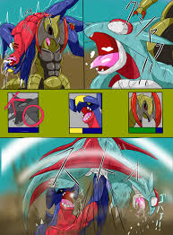 garchomp, haxorus, salamence, creatures (company), game freak, nintendo,  pokemon, artist request, highres, 3boys, abs, black eyes, claws, defeat,  dragon, dragon tail, dragon wings, fighting, gen 3 pokemon, gen 4 pokemon,  gen 5 pokemon, grabbing from ...