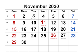 November 2020 Holidays Calendar Template In 2020 Calendar Template Calendar 2020 Calendar Template