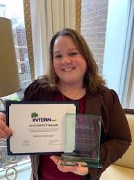 CONGRATULATIONS!! 2019 grad Layton Miller was nominated for intern of the  year. Brienne Sprunger was nominated and awarded the 2019 Career  Development Professional of the year at the 2019 Impact awards by  Indianaintern.net