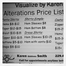 Visualize By Karen S Alteration Price List Sewing Alterations Sewing Business Sewing Basics