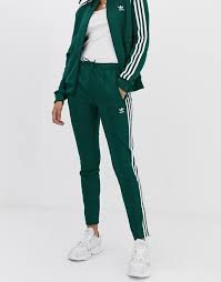 Adidas Originals Three Stripe Cuffed Sweatpants In Black Adidas Originals Adicolor Three Stripe Pants In Green Asos In 2020 Adidas Outfit Adidas Tracksuit Women Adidas Pants Outfit
