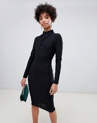 River Island Bodycon Dress With Twist Front Neckline In Black Black Evening Dresses Bodycon Dress Frock Frill
