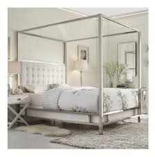 Galvez king button tufted wingback bed. Modern Square Polished Chrome Canopy Poster Queen Bed With Off White Button Tufted Linen Upholstered Headboard Includes Modhaus Living Tm Pen Buy Online In Cambodia At Cambodia Desertcart Com Productid 42510013