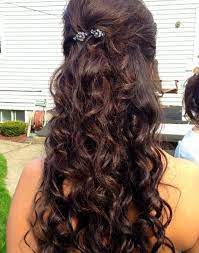 Wedding Hair Inspiration Loose Wavy Curls Pulled Back Decorated W Crystal Barrettes Hair Styles Prom Hair Down Half Up Half Down Hair