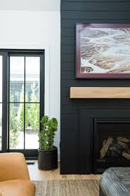 Shiplap, wood mantle, herringbone tile, farmhouse, corbels. Black Shiplap On Fireplace Novocom Top