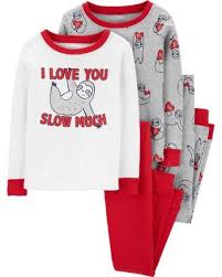 Carter S Carter S 4 Piece Valentine S Day Sloth Snug Fit Cotton Pjs Cotton Pjs Pajama Set Girls Pajamas