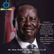 A visionary leader, patriot, and tireless champion of democracy and  justice. His unwavering dedication to Kenya's progress and unity continues  to inspire generations. Fare thee well, Baba. Your legacy lives on...  #Tribute #