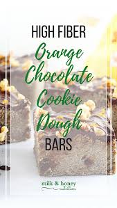 High fiber diets are usually used in relieving symptoms of diseases, prevention or treatment of divericular problems, hemorrhoids, constipation, diarrhea, colon cancer, crohn's disease, hypercholesterolemia, obesity or irritable bowels. High Fiber Orange Chocolate Cookie Dough Bars Milk Honey Nutrition