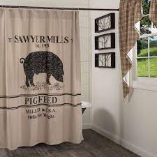 Shop Sawyer Mill Charcoal Pig Shower Curtain Online In 2021 Fabric Shower Curtains Primitive Bathrooms Primitive Shower Curtains