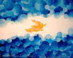 La bandera de la argentina basada en la bandera creada por manuel belgrano, líder de la revolución de mayo, quien la diseñó con los colores de la escarapela nacional, celeste y blanca. Serie Banderas Bandera Argentina Analia Wetzel Artelista Com