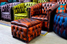 Coffee table ottoman modern button tufted leather chair footstool. Chesterfield Footrest Patchwork Harleq Leather