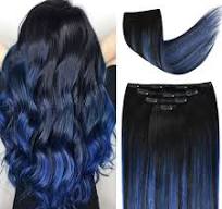 18" Clip in Hair Extensions Remy Human Hair Blue Balayage for Women - Silky  Straight 100% Real Human Hair 60grams 4pieces #(1B/Blue) T1B Color