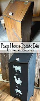 Potato & onion bin small potato & onion bin 2 compartments 1 with wire mesh door 16 1/2 wide 30 high 14 deep $60.00 design on top additional charge if available. Farm House Potato Bin Potato Bin Cow Decor Pig Decor