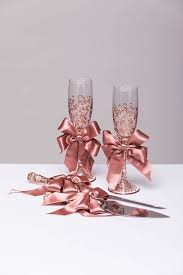 Rose Gold Wedding Glasses And Cake Server Set Cake Knife Rose Gold Bride And Groom Set Of 4 Wedding Glasses Toasting Flutes Wedding Wedding Champagne Glasses
