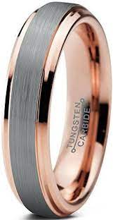 4mm Tungsten Wedding Band Ring For Men Women Comfort Fit Grey 18k Rose Gold Plated Beveled Edge Br Tungsten Wedding Bands Mens Wedding Rings Wedding Ring Bands