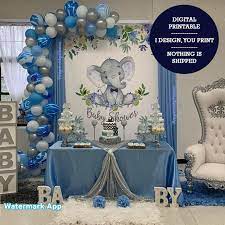 Boy Elephant 6x8 Ft Candy Table Backdrop Blue Elephant Boy Etsy Elephant Baby Shower Boy Baby Shower Backdrop Elephant Baby Shower Theme