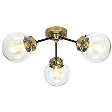 Black And Brass Glass Pendant Light Rivet Mid Century Modern Two Tone Black And Brass 3 Light Semi Flush Mount Ceiling Light Flush Mount Ceiling Lights Ceiling Lights Light Fixtures Flush Mount