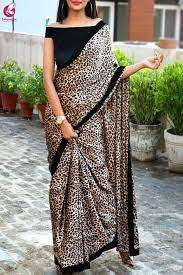Approx 1.18 yard item condition: Buy Cream Leopard Print Satin Velvet Taping Saree Sarees Online In India Velvet Blouse Design Stylish Sarees Saree Wearing Styles