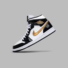 Air Jordan 1 Mid Patent Black White Gold Air Jordan 1 Mid In Sleek Black And Gold Jordan 1 Mid Air Jordans Patent Leather