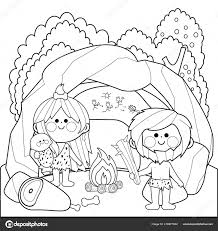 Cavemen Family Stone Cave Vector Black White Coloring Page Stock Vector by  ©stockakia 416877602