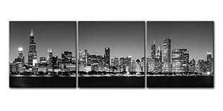 Black And White Skyline Canvas Qicai 3 Pieces Black White Chicago Skyline Night Bw And Modern Architecture Buildings Busine Chicago Skyline Wall Art Wall Art Pictures Modern Wall Art Canvas