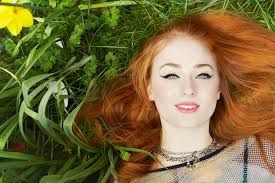 Share your videos with friends, family, and the world Wallpaper Face Women Outdoors Redhead Model Long Hair Blue Eyes Nature Open Mouth Grass Yellow Flowers Makeup Red Lipstick Smiling Lying Down Skin Sophie Turner Head Flower Girl Beauty Eye Lady