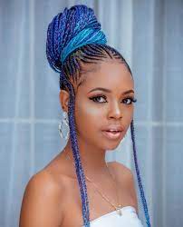 Cornrow Braids Blue Bun In 2021 Hair Styles Braided Hairstyles African Hair Braiding Styles