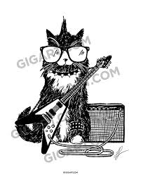 Black And White Rockstar Rock N Roll Rockstar Cat 8x10 Black And White Guitar Punk Etsy Art Wall Art Prints Cats Illustration