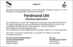 Traueranzeigen von Ferdinand Uhl