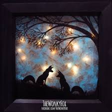 Blue Light Up Box Frame Fox Silhouette Shadow Box Led Lights Night Light Woodland Lights Fox Nursery Decor Nursery Night Light