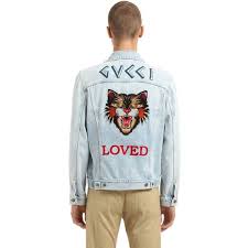 Gucci Men Cat Patch Stone Washed Denim Jacket 1 500 Liked On Polyvore Featuring Men S Fashion Men S Clothin Jean Jacket Men Denim Jacket Denim Jacket Men