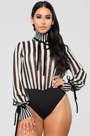 Black And White Striped Bodysuit Outfits All Over Me Bodysuit Black White In 2020 Black Bodysuit Bodysuit Black White Fashion