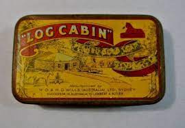 Vintage Log Cabin Flaked Gold Leaf Tobacco Tin Sydney Australia Vintage Tins Tin Tin Containers